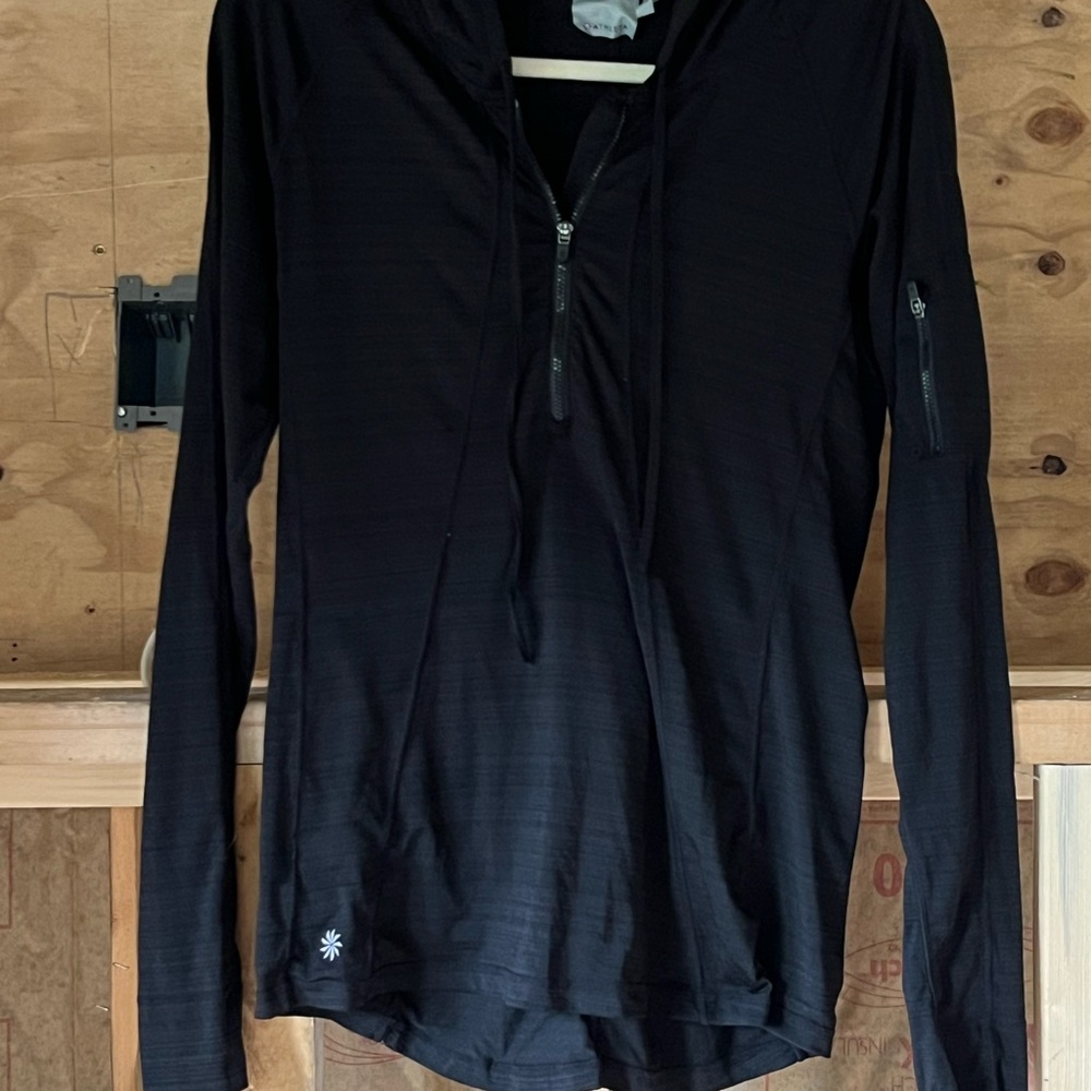 Athleta Black swim rash guard hoodie size L.
